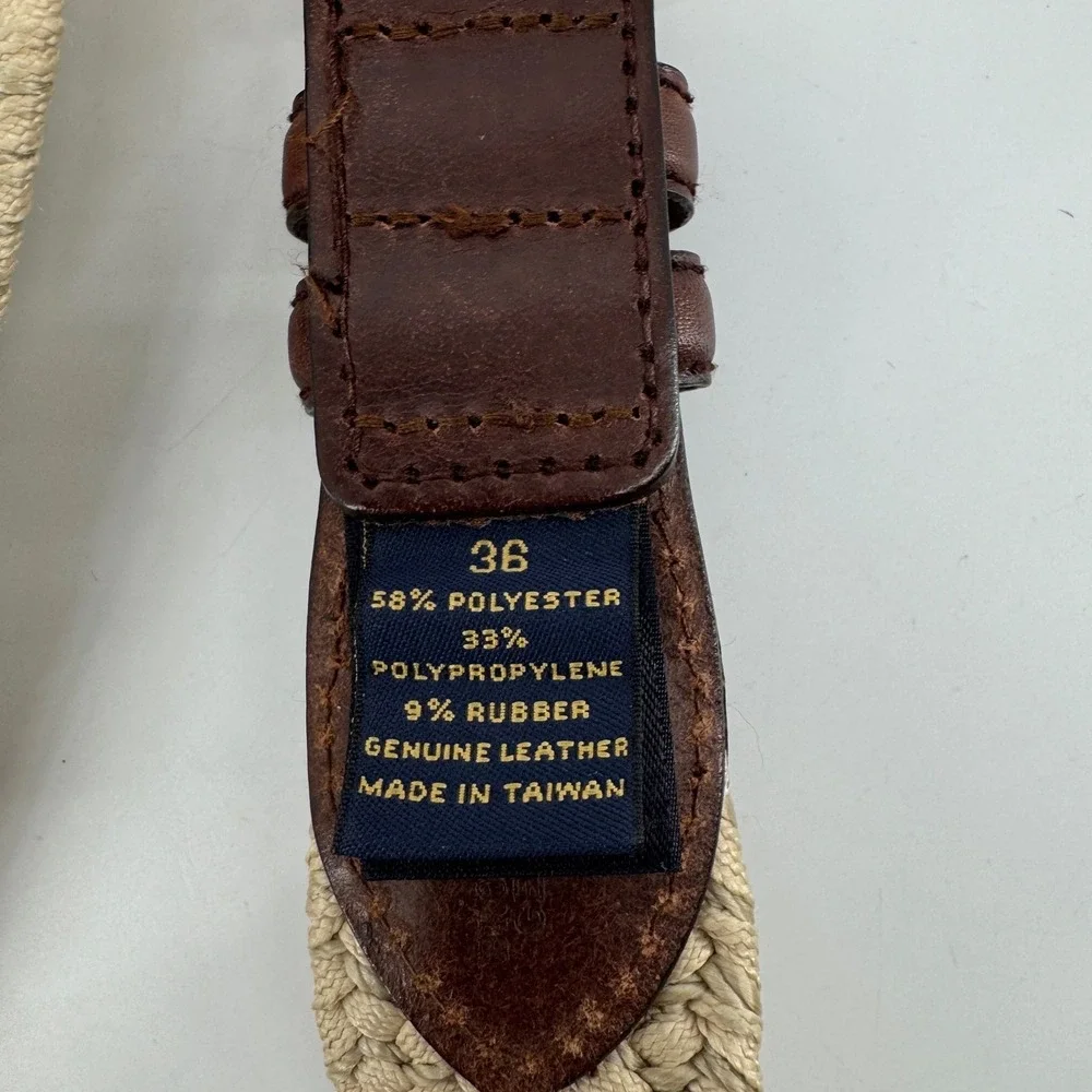 Brooks Brothers Braided Woven Belt Mens 36 Beige Tan Brown Leather  Buckle